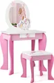 Produktbild: GOPLUS Kinder Schminktisch mit Hocker & abnehmbarem Spiegel & Schublade, Frisiertisch aus MDF Holz, Kosmetiktisch mit Haarband & Haarspange, für Mädchen ab 3 Jahren, rosa