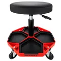Produktbild: HASKYY Werkstatthocker Arbeitshocker Praxishocker 43-58cm - Bis 150kg belastbar - Gepolsterter Werkstattsitz mit 360° Rollen & Ablagefächern Schwarz/Rot