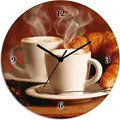 Produktbild: ARTland Glas Wanduhr Funkuhr - schwarzer Zeiger Dampfender Cappuccino und Croissant Größe: 30x30 cm