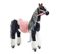 Produktbild: PONNIE Reitpferd mit Rollen Domino M (5-12 Jahre), Spielpferd zum Reiten mit Abnehmbarer Rosa Sattel und Halfter mit Zaumzeugund Kämmbare Mähne und Schwanz, Plüschpferd zum Reiten für Kinder