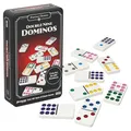 Produktbild: Goliath Double 9 Dominos - Klassisches Familien-Brettspiel für Kinder ab 5 Jahren - 55 nummerierte Dominosteine für 1 bis 8 Spieler - Metall-Reisebox-Dominospiel