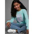 Produktbild: Langarmshirt KANGAROOS, Mädchen, Gr. 176/182, grün (mint), Jersey, Obermaterial: 100% Baumwolle, bedruckt, tailliert hüftlang, Rundhals, abgesteppte Kante, Shirts Langarmshirt, Langarm, taillierter Schnitt, mit Logodruck, Rundhalsausschnitt