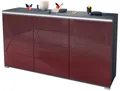 Produktbild: Vladon Sideboard Faro V1 (Kommode mit 2 Türen & 4 Schubladen, Schrank mit LED Lichtleiste), Anthrazit matt / Bordeaux Hochglanz (138,5 x 75,5 x 35)