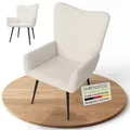 Produktbild: Juskys Ohrensessel Odense ohne Hocker, Relaxsessel mit Boucle & Stahlgestell – Beige