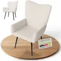 Produktbild: Juskys Ohrensessel Odense Beige Ohne Hocker, Relaxsessel Mit Hoher Lehne & Armlehnen, Bouclé , Bequem & Stabil Mit Pulverbeschichtetem Stahl