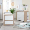 Produktbild: roba Babymöbel Set 2-teilig Malo - Kinderbett 70 x 140 cm umbaubar + Wickelkommode mit 3 Schubladen - Griffe aus Metal - Weiß/Artisan Eiche