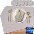 Produktbild: Mahewa® 6er Set Premium Tischset aus Kunstleder - Platzset abwaschbar und wasserdicht - Platzdeckchen Telleruntersetzer in Lederoptik (Taupe, Eckig)