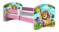 Produktbild: ACMA Kinderbett 70 x 140 cm mit Matratze & Lattenrost – Jugendbett mit Rausfallschutz, personalisiertes Motiv 02 Animals - Rosa, Mädchenbett ab 3 Jahren, belastbar bis 120 kg