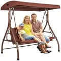 Produktbild: VEVOR 3-Sitzer-Terrassenschaukelstuhl, Hollywoodschaukel, Terrassenveranda mit verstellbarem Baldachin, abnehmbarem Kissen und Rahmen aus legiertem Stahl, für Balkon, Hinterhof, Poolrand, Braun