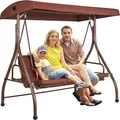 Produktbild: VEVOR 3-Sitzer-Terrassenschaukelstuhl, Hollywoodschaukel, Terrassenveranda mit verstellbarem Baldachin, abnehmbarem Kissen und Rahmen aus legiertem Stahl, für Balkon, Hinterhof, Poolrand, Braun
