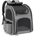 Produktbild: Hunderucksack bis 10kg, Haustier Rucksack mit Netzfenster, Faltbare Katzenrucksack Hunde Rucksack, Atmungsaktive und Leichte Dog Cat Backpack mit Innerer Sicherheitsleine und Haustiermatte - Grau