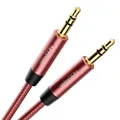 Produktbild: deleyCON 0,5m Nylon 3,5mm Klinke Audio Stereo AUX Kabel Klinkenkabel Audiokabel Nylonkabel Metallstecker Handy Smartphone Tablet Kopfhörer HiFi Receiver - Rot/Rosa