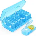 Produktbild: AUVON Tablettenbox 7 Tage Morgens Abends, Pillendose 7 Tage 2 Fächer, handlicher und feuchtigkeitsbeständiger Medikamentenbox für die Hand- oder Hosentasche, um Medikamente aufzubewahren (Blau)