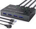 Produktbild: USB 3.0 Switch 4 PC,MLEEDA USB Switch 4 In 4 Out,USB KVM Umschalter für Tastatur Maus Drucker,mit kabelgebundener Fernbedienung und 4 USB 3.0-Kabel
