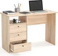 Produktbild: KOMTO Schreibtisch mit Schubladen Bürotisch Computertisch Klein Arbeitstisch Büro PC Griffen 110x50x74 cm Honig Eiche