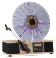 Produktbild: Fuse Vertikaler Plattenspieler mit integrierter Albumcover-Halterung, moderner Vinyl-Player aus der Mitte des Jahrhunderts mit integrierten Lautsprechern und Bluetooth, FM-Radio
