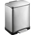 Produktbild: Stilvoller rechteckiger Treteimer mit extra breitem Pedal | 10+9 Liter, HxBxT 44,6x36,6x31,9cm | 2 Inneneimer aus Kunststoff | Edelstahl - Silber