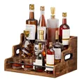 Produktbild: Yorbay 3-Stöckiges Weinregal Holz Arbeitsplatte: Flaschenregal mit Griffe und Zaun für Wein und Weingläser - Retro Trapezförmiges Weinflaschenhalter für Bar Küche Esszimmer