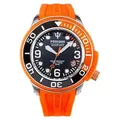 Produktbild: Kienzle Taucheruhr 45 mm Edelstahl Miyota 2115 Datum 150 m wasserdicht einseitige Lünette schwarzes Zifferblatt orange Silikonband - Schwarz/Orange
