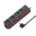 Produktbild: LogiLink LPS251 - 4-fach Steckdosenleiste (CEE 7/3), mit 5x Ein/Aus Schalter, mit Überspannungsschutz + mit eingebautem safety shutter (erhöhter Berührungsschutz), Farbe: Schwarz