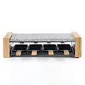 Produktbild: H.Koenig Multifunktionales Raclettegerät 8 Personen WOD8 Naturholzdesign, Herausnehmbarer Granitstein, Professionelles Käsefondue-Raclette, 8 antihaftbeschichtete Pfännchen, 8 Holzspatel