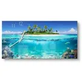 Produktbild: DEQORI Wanduhr 'Insel im tropischen Meer' (Glas Glasuhr modern Wand Uhr Design Küchenuhr) blau|grün 60 cm x 30 cm