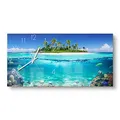 Produktbild: DEQORI Glasuhr | vertikal 60x30 cm | Motiv Insel im tropischen Meer | große XXL Design Uhr aus Glas | leise Wanduhr für Wohnzimmer & Küche | moderne Hingucker Uhr für die Wand