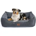 Produktbild: Orthopädisches Premium Hundebett, flauschig weich, abnehmbar/waschbar Cord, wärmender Cord Bezug / herausnehmbare Innenmatratze 80 x 60 x 22 cm - Grau