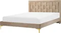 Produktbild: BELIANI Bett Taupe Samtstoff mit Lattenrost 140 x 200 cm Hohes Kopfteil Goldenes Metallgestell Modern Glamourös Doppelbett Ehebett Schlafzimmer Möbel