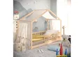 Produktbild: CADANI Kinderbett Malte Hausbett Bodenbett Rausfallschutz abnehmbar bis 200 kg belastbar (90x200 cm, Montessori Kinder- & Jugendbett aus Kiefer Massivholz), inkl. stabilem Roll-Lattenrost, langfristig nutzbar, Natur