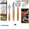 Produktbild: Barbecue Besteck-Set Edelstahl Holzgriff 3-teilig, Grill Zubehör