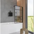 Produktbild: Badewannenaufsatz 1-teilig Schwenkbar - Breite: 80 Cm, Höhe: 140 Cm, Profil: Matt Schwarz, Glas: 5 Mm Sicherheitsglas Dekor Atelier 1, Ohne Fixil-glasbeschichtung - Schulte