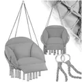 Produktbild: tectake® Hängesessel, Hängeschaukel mit dicken Kissen & Quasten, Boho Hängekorb Ø 80 cm, Hängesessel mit Gestell für Garten, Balkon und Wohnzimmer, Nestschaukel Outdoor & Indoor, Gartenstuhl - grau