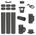 Produktbild: 3,8 m Edelstahlschornstein Ø 130 mm Komplettset doppelwandig DW-Black Bodenmontage