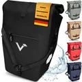 Produktbild: Valkental® Große & wasserdichte Gepäckträgertasche [28L] Abschließbare Befestigung [PVC frei] Fahrradtasche für Gepäckträger mit großen Reflektoren - Inkl. Tragegurt & Innenfächer - Geprüfte Qualität