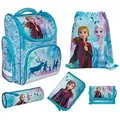 Produktbild: Familando Schulranzen Clou Schultasche Frozen Die Eiskönigin, blau - ab 1. Klasse (Grund-Set, 5-tlg., mit Federmappe, Turn- & Geldbeutel), mit Anna und Elsa blau