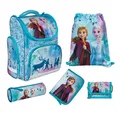 Produktbild: Familando Schulranzen Mädchen 1.-3. Klasse ergonomisch, leicht, Volumen 15 Liter (Set, 5-tlg., inkl. Federmäppchen (nicht gefüllt), Disney Die Eiskönigin FROZEN Princess Anna & Elsa