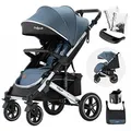 Produktbild: Daliya® Rapidy Buggy Kinderwagen 0-36 Monate Sportwagen mit Liegeposition Wickeltasche, Winterfußsack, Ess- & Spieltisch und mehr (Blau - Silber)