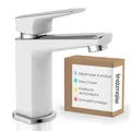 Produktbild: instmaier Amelie | Waschtischarmatur | Chrom Weiß | Wasserhahn für Bad | Einhebelmischer Waschbecken | Mischbatterie aus Messing