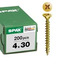 Produktbild: SPAX Universalschraube, 4,0 x 30 mm, 200 Stück, Kreuzschlitz Z2, Senkkopf, Vollgewinde, 4CUT, YELLOX A2L, gelb verzinkt, 1081020400303