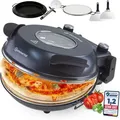 Produktbild: Pizzaprofi Pizzaofen, 32cm Pizzastein, Schnelle 3-minuten Pizza, 5-teiliges Set Mit Pfanneneinsatz, 2x Pizzaschieber, Pizzaschneider, Steinplatte, Sichtfenster, Max. 400°c - Sommertal