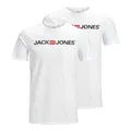 Produktbild: JACK & JONES Herren Shirts T-Shirts Logo Tee Crew Neck 2er Pack, Farbe:Weiß, Artikel:- White/White, Größe:2XL