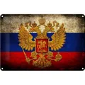 Produktbild: Femer GmbH Metallschild Flagge 30x20cm Russland Fahne Wappen, (1 St), gewölbte Oberfläche, abgerundete Ecken, umgeschlagene Kanten