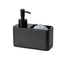 Produktbild: WENKO Spülmittelspender Mod Resa, Spender 150 ml mit Schwammfach inklusive Schwamm, für Spülmittel oder Flüssigseife geeignet, Black Outdoor Kitchen Zubehör, aus Polyresin, 14.5 x 14.3 x 6 cm, Schwarz