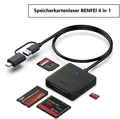Produktbild: BENFEI 4 in 1 USB USB-C auf SD Micro SD MS CF Kartenleser Adapter Schwarz NEU