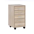Produktbild: Finebuy Rollcontainer 33 x 63 x 38 cm Holz Schubladenschrank Schreibtisch, Büro Schrank mit 5 Schubladen, Container Rollschrank klein Standcontainer schmal, Schreibtischcontainer mit Rollen Sonoma
