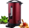 Produktbild: AREBOS 950 W Glühweinkocher | 8,8 L Heißgetränkeautomat mit Thermostat, Überhitzungsschutz, Auslasshahn & Auffangschale | Rot | 30–110 °C