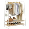 Produktbild: VASAGLE Kleiderständer, Garderobenständer, Garderobe, 2 Ablagen, 6 Haken in S-Form, Stahlgestell, 45 x 100 x 160 cm, für Schlafzimmer, Flur, Eingangsbereich, eichenfarben-cremeweiß RGR112W09