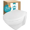 Produktbild: Calmwaters® Erhöhtes Wand Wc Spülrandlos Modern Plus Mit Toilettendeckel, +6 Cm Erhöhung, Erhöhte Toilette Inkl. Abnehmbarem Wc Sitz Mit Absenkautomatik Und Fast-fix, Komfort Tiefspüler, Weiß