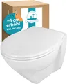 Produktbild: Wand-WC erhöht +6 cm spülrandlos Hänge-WC Set WC-Sitz Absenkautomatik Weiß